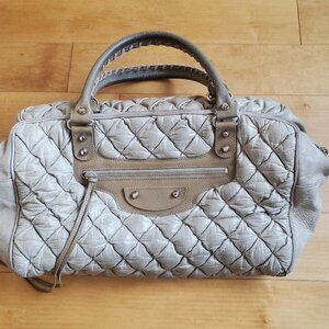 BALENCIAGA Matelasse Beige Quilted Large Leather Satchel Handbag Authentic